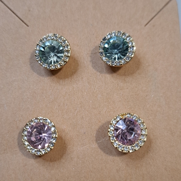 Fashion Stud Earrings Blue Pair And Pink Pair - Picture 2 of 4